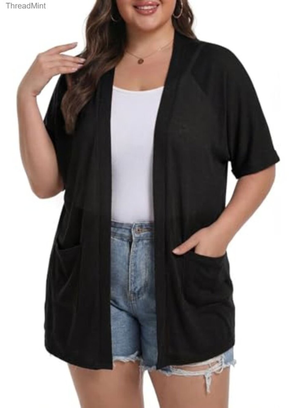 Plus Size Short Sleeve Open Front Cardigan Lightweight Summer Cover Up with